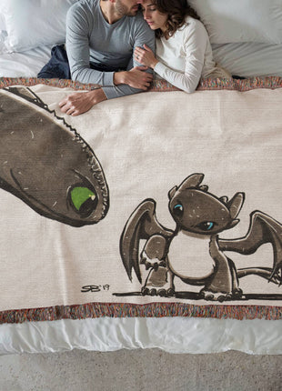 Toothless Baby Dragon Chibi Woven Blanket | HTTYD Premium Cotton Throw - Snapping Turtle Gallery