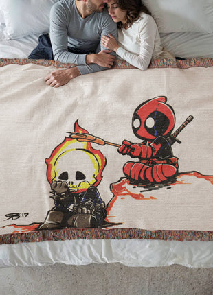 Deadpool Ghost Rider Chibi Blanket | Marvel Woven Throw - Snapping Turtle Gallery