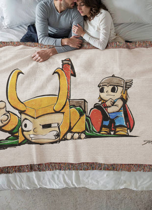 Loki Thor Chibi Blanket | Marvel Woven Throw - Snapping Turtle Gallery