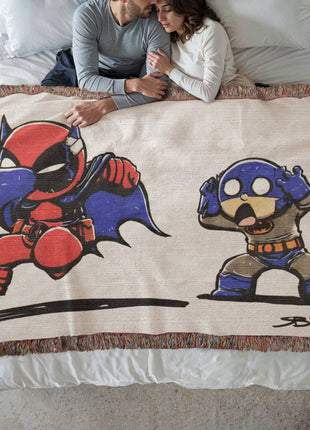 Deadpool Batman Chibi Blanket | Marvel x DC Woven Throw - Snapping Turtle Gallery