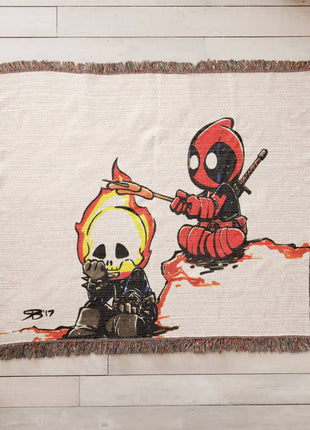 Deadpool Ghost Rider Chibi Blanket | Marvel Woven Throw - Snapping Turtle Gallery