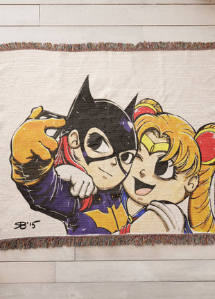 Batgirl Sailor Moon Chibi Woven Blanket | DC x Anime Cotton Throw, Shop Batgirl & Sailor Moon chibi DC x anime woven blanket. 100% cotton loom-woven throw, 3 sizes. No peeling, no fading. Fast US shipping. Order yours today., [-Snapping Turtle Gallery