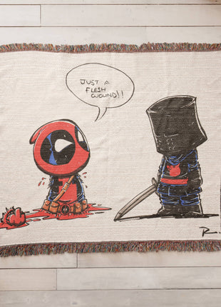 Deadpool Black Knight Woven Blanket | Marvel x Monty Python Throw, Shop Deadpool & Black Knight chibi Marvel x Monty Python woven blanket. 100% cotton loom-woven throw, 3 sizes. No peeling, no fading. Fast shipping. Order now., [-Snapping Turtle Gallery