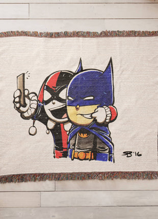 Harley Quinn Batman Chibi Woven Blanket | DC Comics Cotton Throw, Shop Harley Quinn & Batman chibi DC Comics woven blanket. 100% cotton loom-woven throw, 3 sizes. No peeling, no fading. Fast US shipping. Order yours today., [-Snapping Turtle Gallery