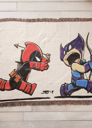 Hawkeye Deadpool Chibi Blanket | Marvel Woven Throw - Snapping Turtle Gallery