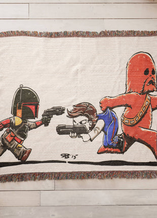 Han Solo Chewbacca Chibi Woven Blanket | Star Wars Cotton Throw, Shop Han Solo & Chewbacca chibi Star Wars woven blanket. 100% cotton loom-woven throw, 3 sizes. No peeling, no fading. Fast US shipping. Order yours today., [-Snapping Turtle Gallery