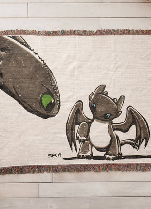 Toothless Baby Dragon Chibi Woven Blanket | HTTYD Premium Cotton Throw - Snapping Turtle Gallery