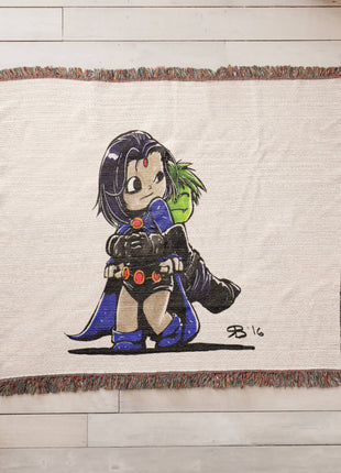 Beast Boy Raven Chibi Blanket | Teen Titans Woven Throw - Snapping Turtle Gallery