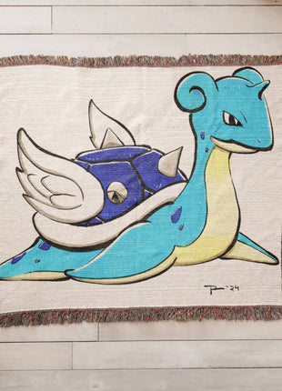 Lapras Blue Shell Chibi Woven Blanket | Pokémon x Mario Cotton Throw - Snapping Turtle Gallery