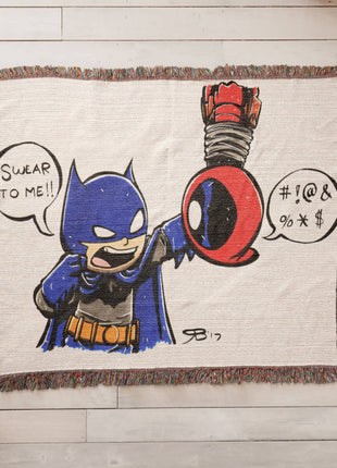 Batman Deadpool Chibi Blanket | DC x Marvel Woven Throw - Snapping Turtle Gallery