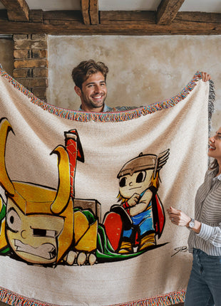 Loki Thor Chibi Blanket | Marvel Woven Throw - Snapping Turtle Gallery