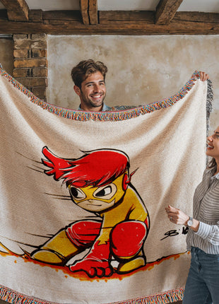 Kid Flash Chibi Woven Blanket | DC Comics Premium Cotton Throw - Snapping Turtle Gallery