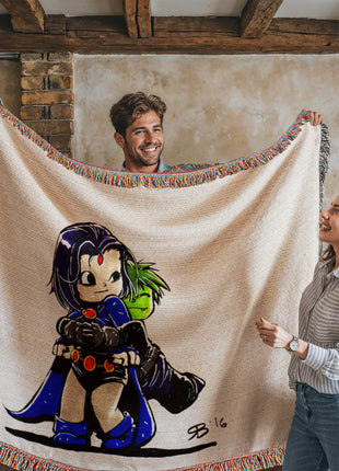 Beast Boy Raven Chibi Blanket | Teen Titans Woven Throw - Snapping Turtle Gallery