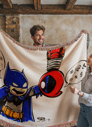 Batman Deadpool Chibi Blanket | DC x Marvel Woven Throw - Snapping Turtle Gallery
