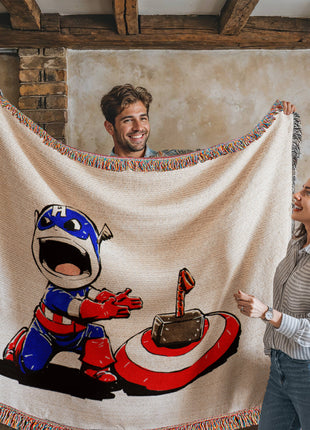 Thor Captain America Chibi Blanket | Marvel Mjolnir Woven Throw - Snapping Turtle Gallery