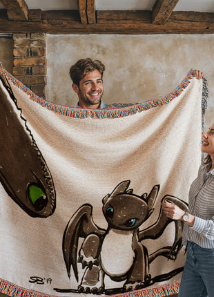 Toothless Baby Dragon Chibi Woven Blanket | HTTYD Premium Cotton Throw - Snapping Turtle Gallery