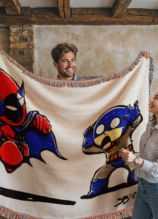 Deadpool Batman Chibi Blanket | Marvel x DC Woven Throw - Snapping Turtle Gallery