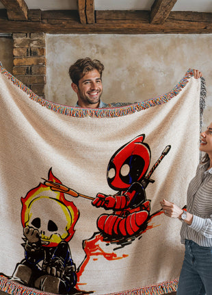 Deadpool Ghost Rider Chibi Blanket | Marvel Woven Throw - Snapping Turtle Gallery