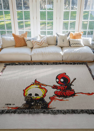 Deadpool Ghost Rider Chibi Blanket | Marvel Woven Throw - Snapping Turtle Gallery