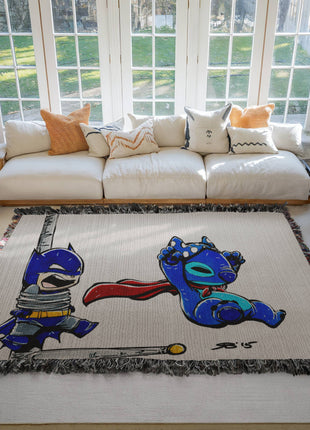 Stitch Batman Chibi Woven Blanket | 100% Cotton Loom-Woven Throw, Stitch as Batman chibi Disney x DC woven blanket. 100% cotton loom-woven throw, 3 sizes. No peeling, no fading. Fast US shipping. Buy 3 Get 1 FREE!, [-Snapping Turtle Gallery