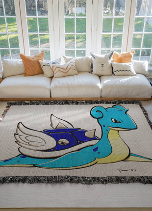 Lapras Blue Shell Chibi Woven Blanket | Pokémon x Mario Cotton Throw - Snapping Turtle Gallery