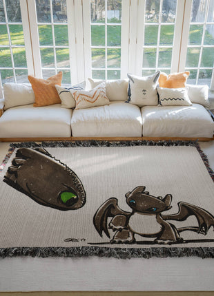 Toothless Baby Dragon Chibi Woven Blanket | HTTYD Premium Cotton Throw - Snapping Turtle Gallery