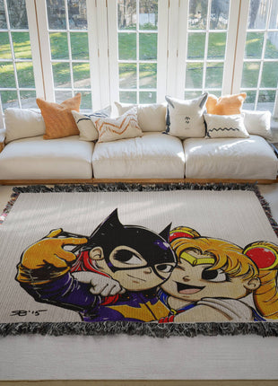 Batgirl Sailor Moon Chibi Woven Blanket | DC x Anime Cotton Throw, Shop Batgirl & Sailor Moon chibi DC x anime woven blanket. 100% cotton loom-woven throw, 3 sizes. No peeling, no fading. Fast US shipping. Order yours today., [-Snapping Turtle Gallery