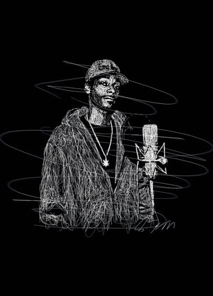 At the Studio Microphone: shows a performer in a bucket hat standing beside a large studio microphone.