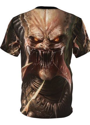 Back of the Predator Prey T-shirt with the large hunter portrait.