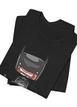 Folded black Batman graphic T-shirt showing a closer view of the chibi dark cowl design.