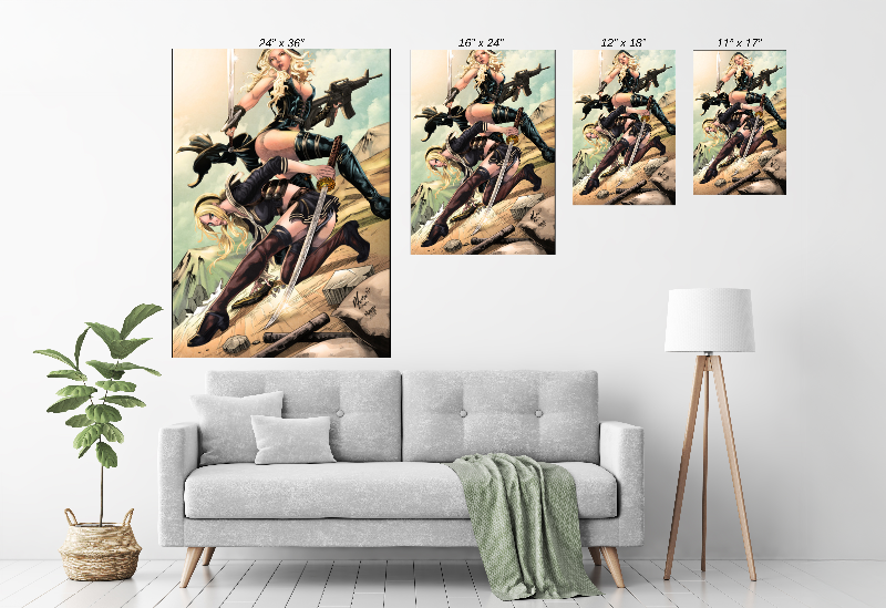 Size Chart canvas wall art of Babydoll and Blondie from Sucker Punch
