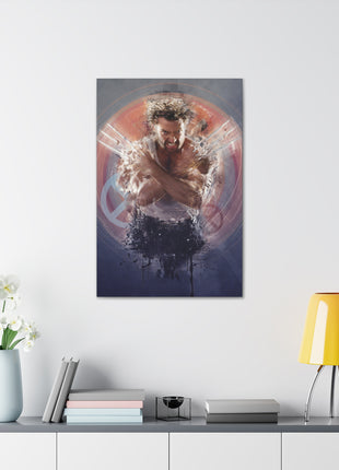 "Berserker Leap – Wolverine Iconic Jump Charge Wall Art on canvas, acrylic, and metal – front view featuring Wolverine mid-air with claws extended."
