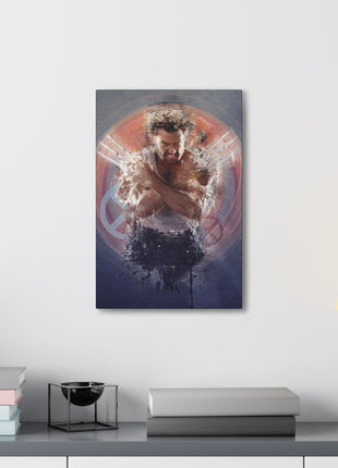 "Berserker Leap – Wolverine Iconic Jump Charge Wall Art on canvas, acrylic, and metal – front view featuring Wolverine mid-air with claws extended."
