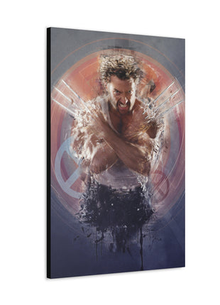 "Berserker Leap – Wolverine Iconic Jump Charge Wall Art on canvas, acrylic, and metal – front view featuring Wolverine mid-air with claws extended."
