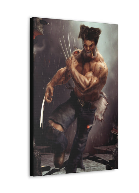 "Berserker Unchained – Wolverine Cutting Loose Wall Art on canvas, acrylic, and metal – front view featuring Wolverine mid-slash, claws extended in full rage."
