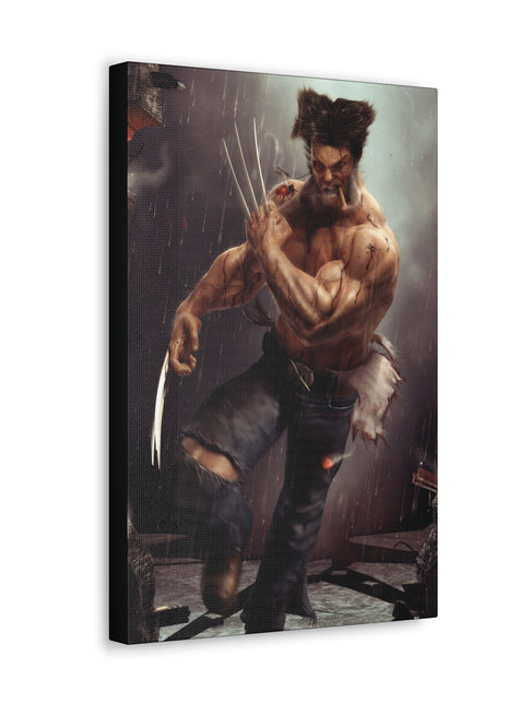 "Berserker Unchained – Wolverine Cutting Loose Wall Art on canvas, acrylic, and metal – front view featuring Wolverine mid-slash, claws extended in full rage."
