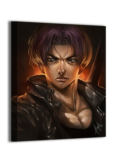 Bladeborn Resolve wall art canvas showcasing a focused warrior expression with dramatic shadows and refined detail, printed on stretched canvas and ready to hang from Snapping Turtle Gallery