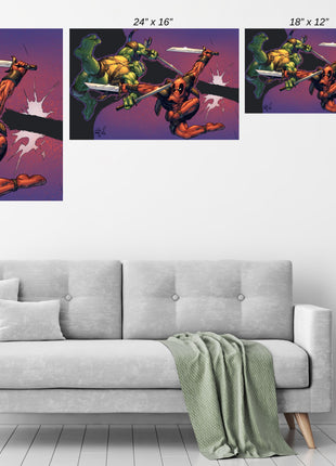 Blades of Mayhem Leonardo vs Deadpool wall art — Marvel vertical print by Savy Lim, image 4.
