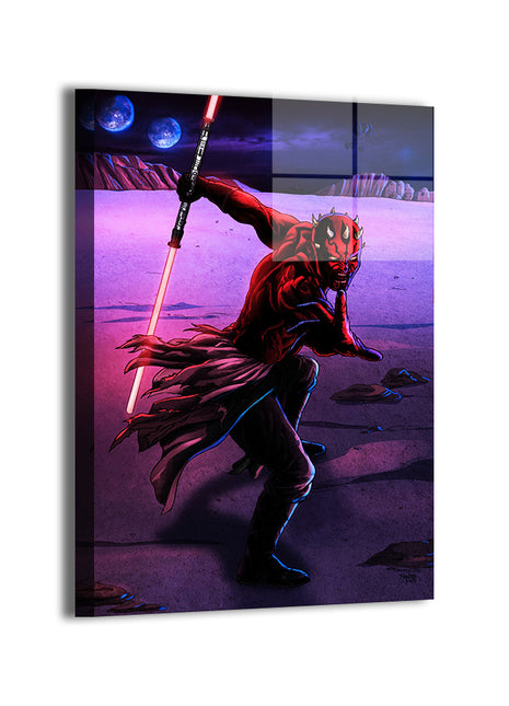 Darth Maul ready to attack on open desert field; modern metal print finish.