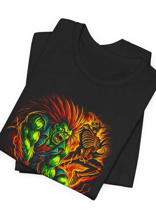 Folded view of the black Blanka Electric Beast Graphic T-Shirt.