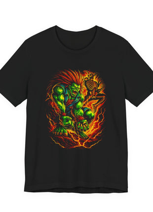 Front view of the black Blanka Electric Beast Graphic T-Shirt.