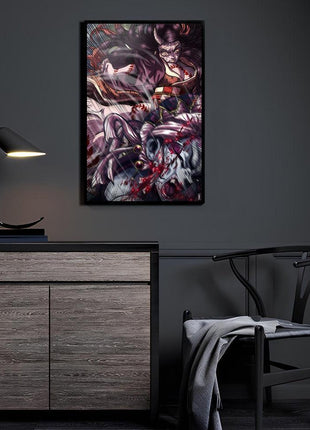 Blood Moon Rampage Nezuko Wall Art featuring Nezuko Kamado in an awakened demon transformation on 3mm Ultra-HD acrylic, artwork by Ray Dash.