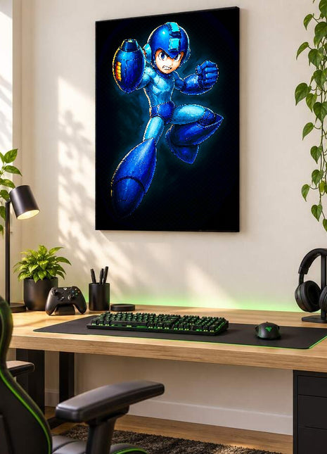Blue Bomber Breakthrough Mega Man canvas wall art mockup