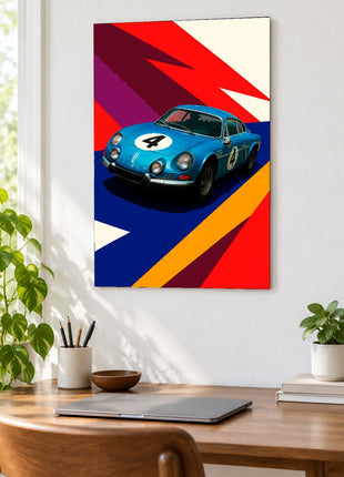 Blue Note Number Four car wall art displayed above a wooden desk against a white wall