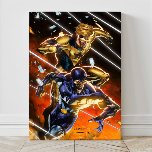 Lifestyle Shot: DC duo wall print featured in a modern comic collector's room