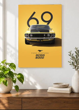 Boss of the Sunshine wall art displayed as a frameless piece above a wooden console against a light wall
