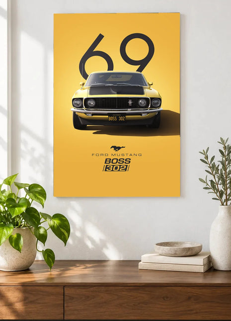 Boss of the Sunshine wall art displayed as a frameless piece above a wooden console against a light wall