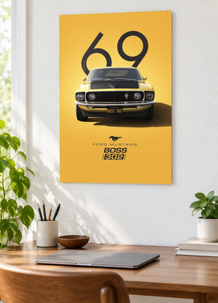 Boss of the Sunshine wall art displayed as a frameless piece above a wooden desk in a bright room