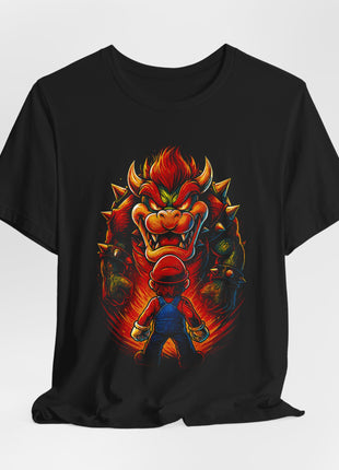 Draped front view of the black Bowser Spiked Fury Graphic T-Shirt.