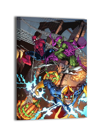 Bridge Ambush wall art featuring Spider-Man, Nova, and Green Goblin — alternate artwork view